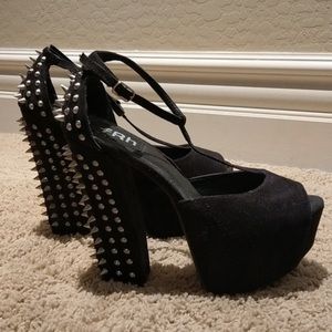 Black Suede Spiked Heels Size 8.5